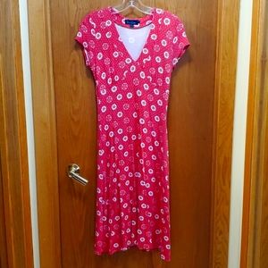 Boden red floral print midi dress with stretch